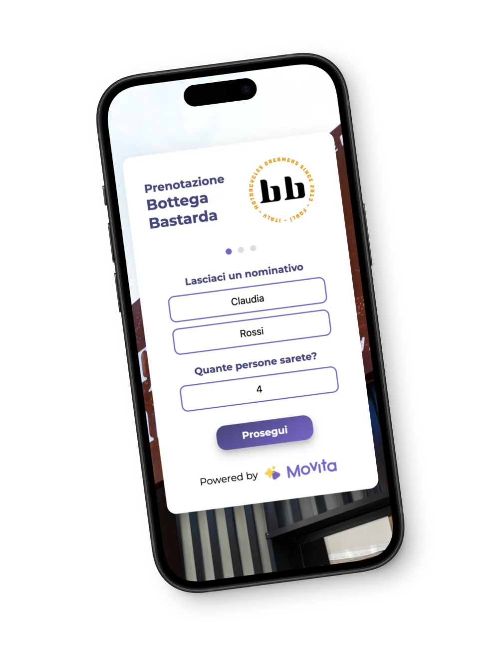 App MoVita: pagina di prenotazione